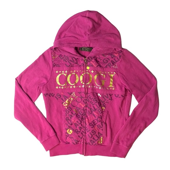 Coogi Y2K Pink Gold Rhinestone Zip Up Hoodie Large - Picture 1 of 5